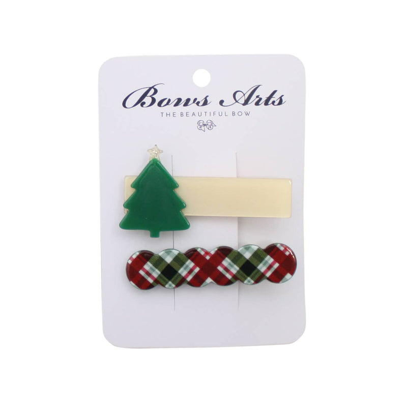 Christmas Tree & Plaid Acetate Bar Clip Set