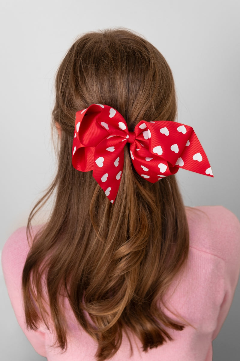 Heart Print Grosgrain Bow