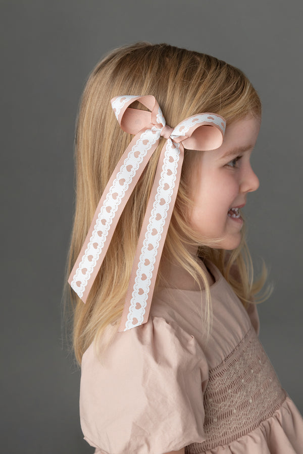 Heart Lace Grosgrain Long Tail Bow