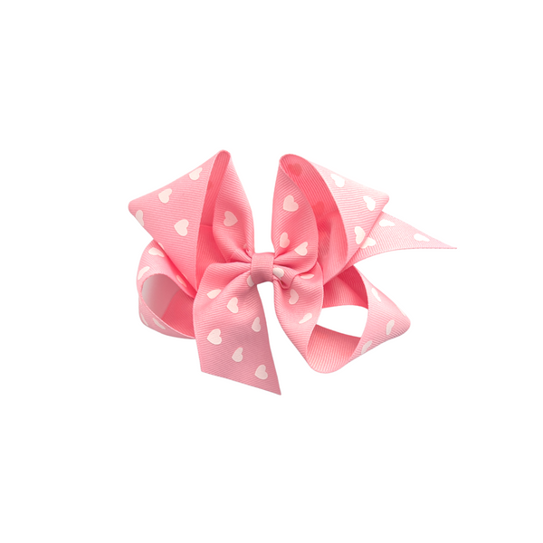 Pink & White Heart Big (5") Grosgrain Bow