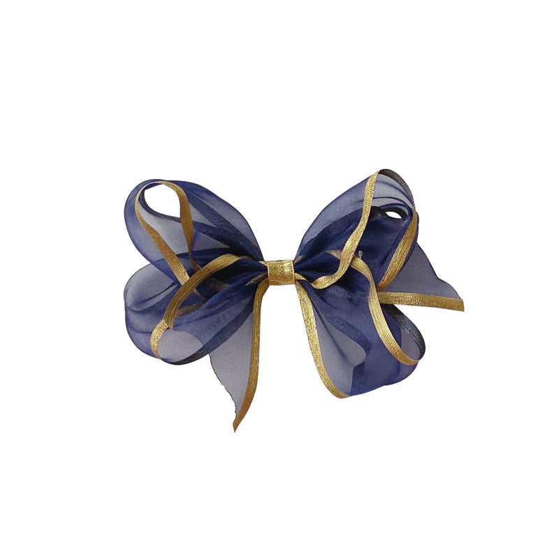 Small Navy & Gold Organdy Bow
