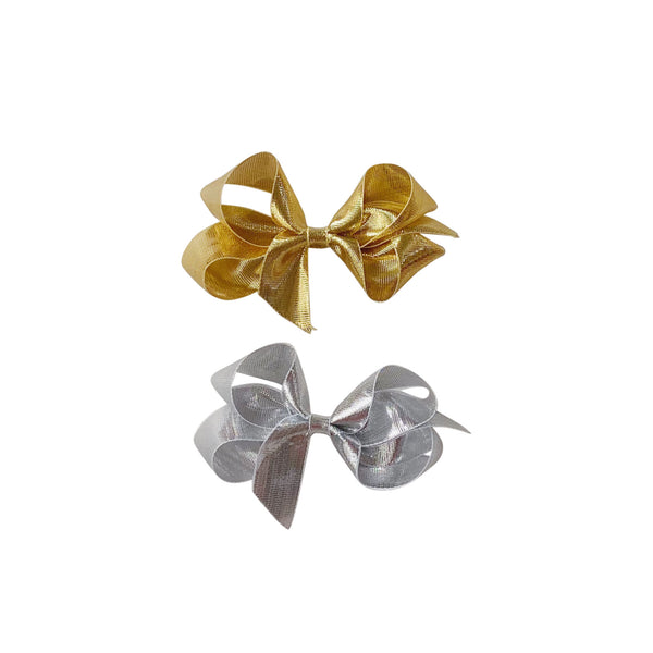 Toddler Gold or Silver Metallic Bow