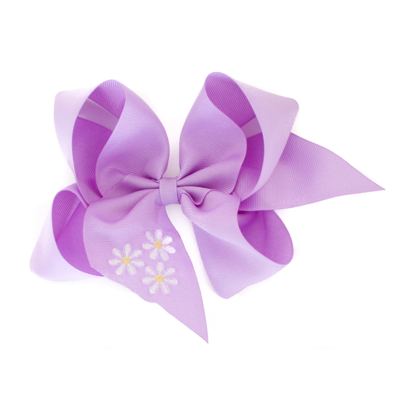 Giant Purple Daisy Embroidered Bow