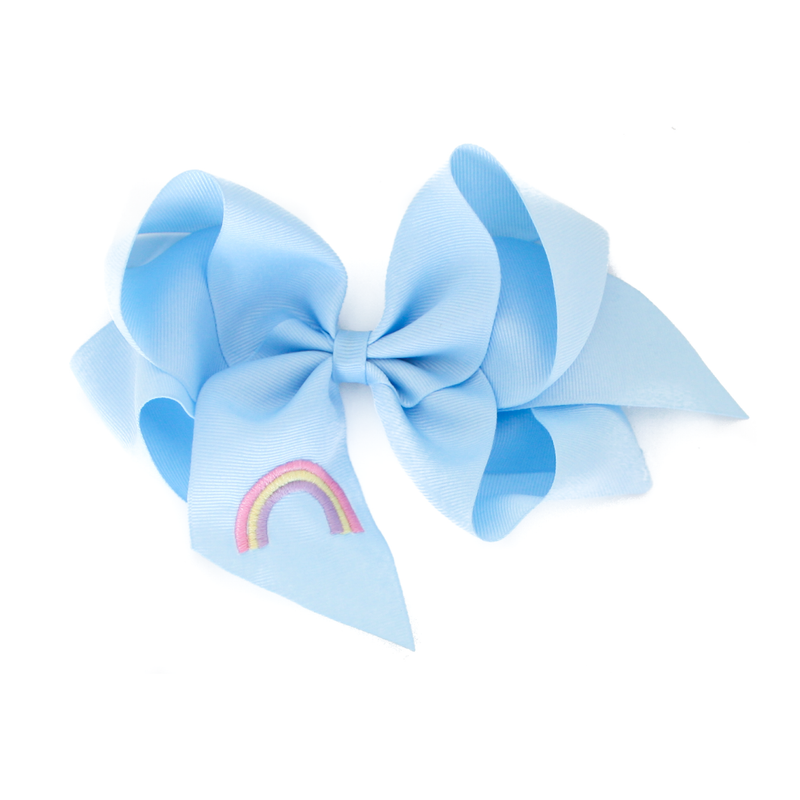 Giant Blue Rainbow Embroidered Bow