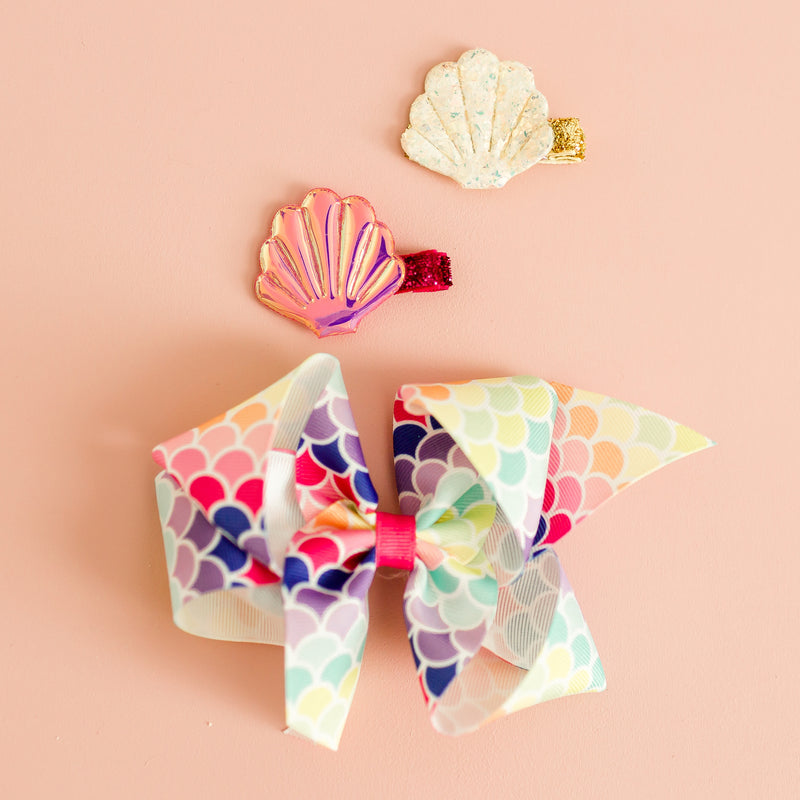 Big Rainbow Mermaid Print Bow