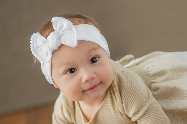 Wide Nylon Baby Headband with Pom Fringe Bow