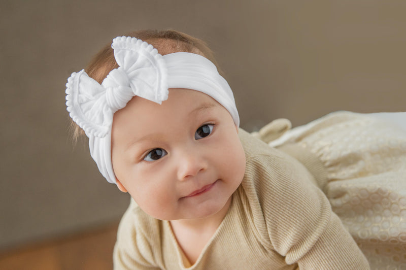 Wide Nylon Baby Headband with Pom Fringe Bow