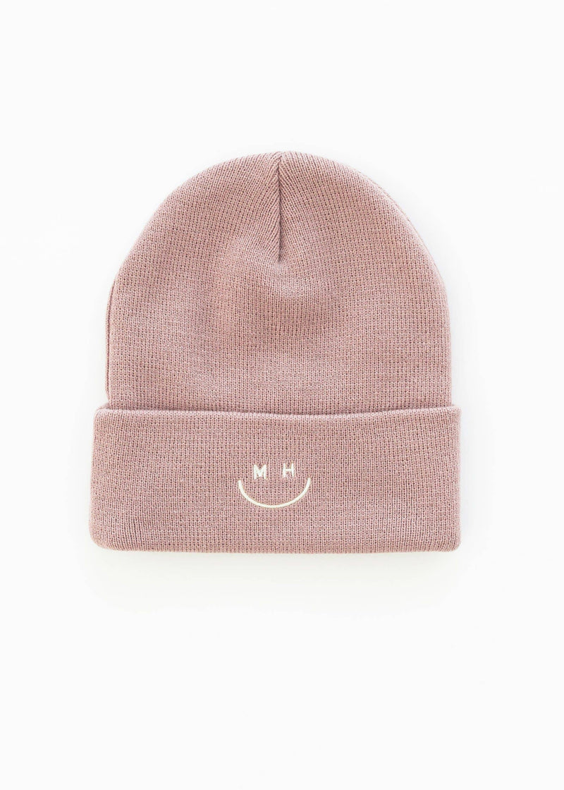 Adult Knit Smiley Cuff Beanie - Taupe