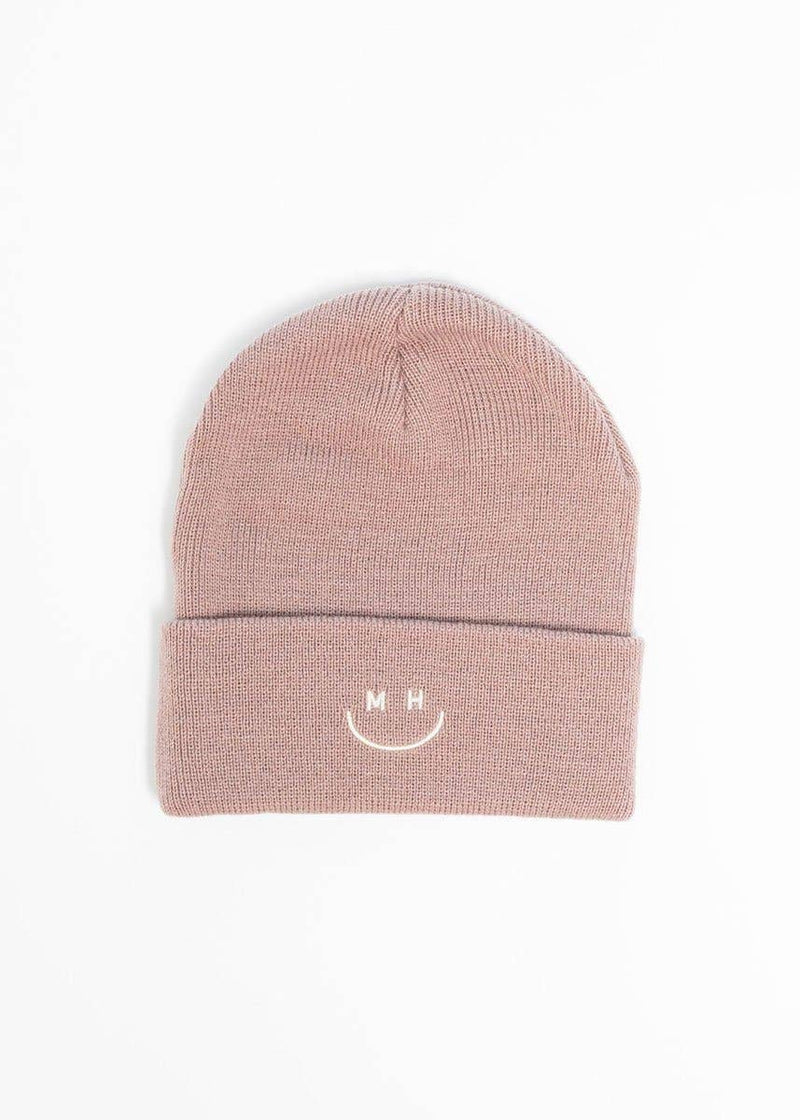 Youth Knit Smiley Cuff Beanie - Taupe